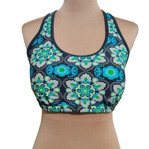 Womens Swimsuit Bikini Top Racerback Boho Floral Print Grey Blue Green Size XL